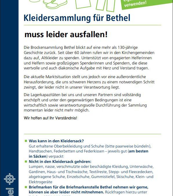 Bethel Sammlung fällt aus